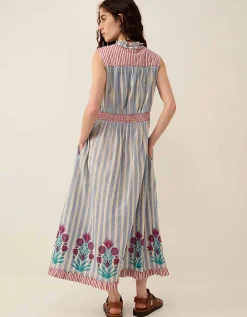 East Rylea Placement Print Cotton Midi Dress Blue