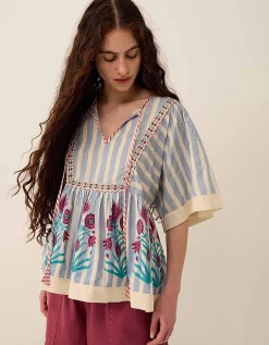 East Rylea Printed Cotton Top Blue