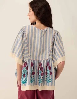 East Rylea Printed Cotton Top Blue