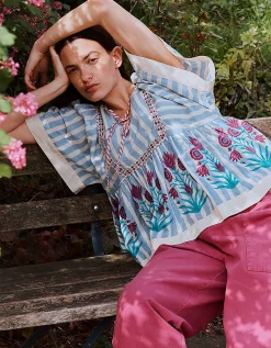 East Rylea Printed Cotton Top Blue