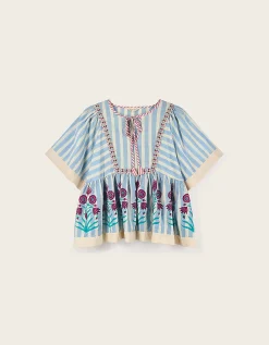 East Rylea Printed Cotton Top Blue