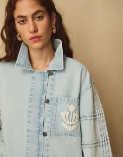 East Selma Embroidered Denim Jacket Blue