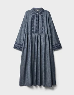 East Shreya Chambray Cotton Shirt Dress Blue