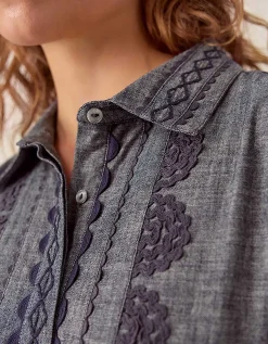 East Shreya Chambray Cotton Shirt Dress Blue
