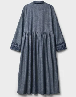 East Shreya Chambray Cotton Shirt Dress Blue