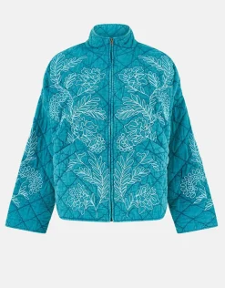 East Tate Embroidered Quilted Jacket Teal