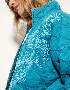 East Tate Embroidered Quilted Jacket Teal