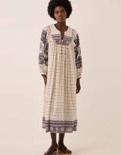 East Tilly Crinkle Cotton Midi Dress Blue