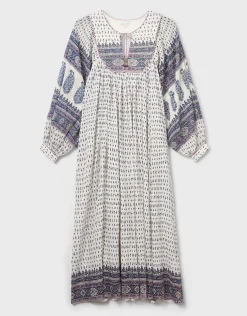 East Tilly Crinkle Cotton Midi Dress Blue
