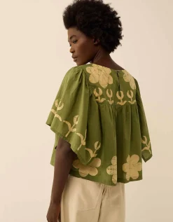 East Trixie Batik Printed Florals Top Green