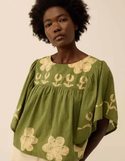 East Trixie Batik Printed Florals Top Green