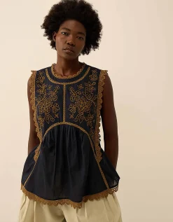 East Winnie Broderie Cotton Top Blue