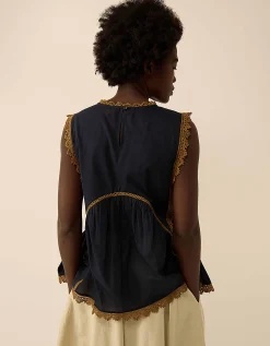 East Winnie Broderie Cotton Top Blue