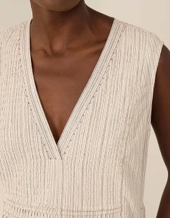 East Zoe Yarn-dyed Textured Cotton Dress Ivory