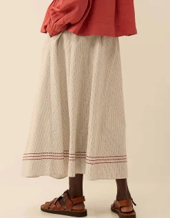 East Zoe Yarn-dyed Textured Cotton Pinstripe Skirt Ivory