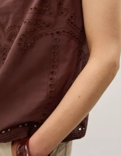 Eden Palm Cutwork Tank Top Brown