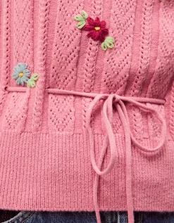 Edie Floral Embroidered Short Sleeve Jumper Pink