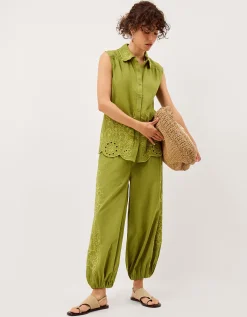 Effie Embroidered Harem Trousers Green