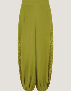 Effie Embroidered Harem Trousers Green