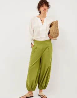 Effie Embroidered Harem Trousers Green