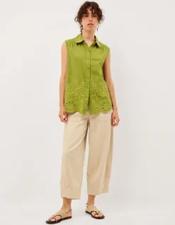 Effie Sleeveless Embroidered Shirt Green