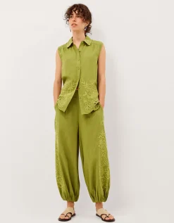 Effie Sleeveless Embroidered Shirt Green