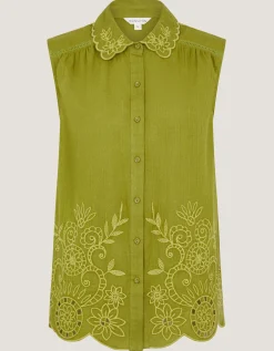 Effie Sleeveless Embroidered Shirt Green