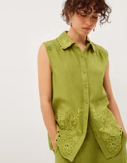 Effie Sleeveless Embroidered Shirt Green