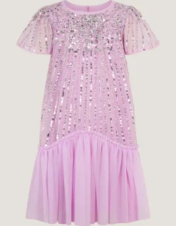 Elena Short Sleeve Sequin Party Dress Purple