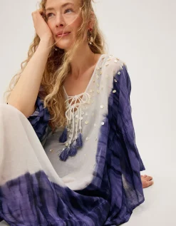 Elise Embellished Dip Dye Midi Kaftan Blue