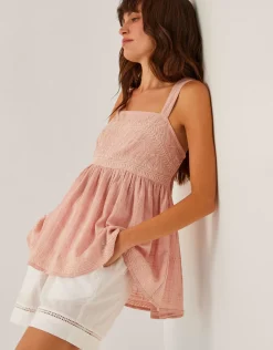 Eliza Embroidered Cotton Cami Top Pink