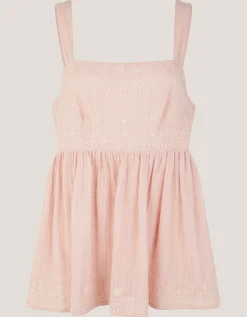 Eliza Embroidered Cotton Cami Top Pink