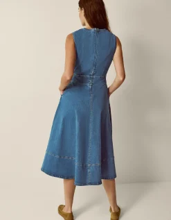 Ella Sleeveless Denim Midi Dress Blue