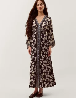 Ellison V-Neck Floral Print Midi Dress Blue