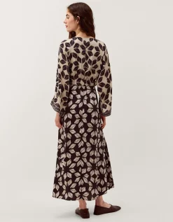 Ellison V-Neck Floral Print Midi Dress Blue