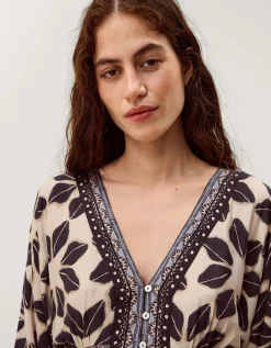Ellison V-Neck Floral Print Midi Dress Blue