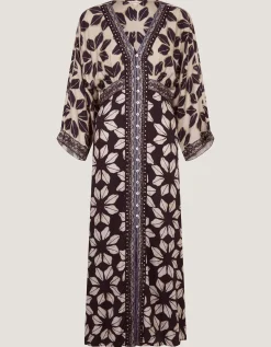 Ellison V-Neck Floral Print Midi Dress Blue