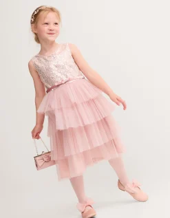 Elodie Sequin Tiered Party Dress Pink