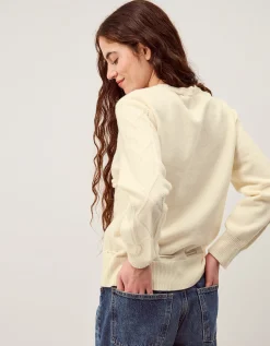 Elsie Floral Embroidered Cable Knit Jumper Ivory