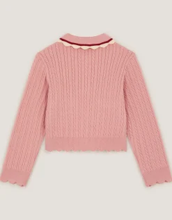 Embellished Cable Knit Cardigan Pink