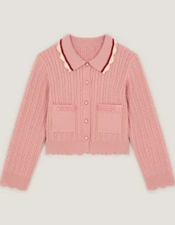 Embellished Cable Knit Cardigan Pink