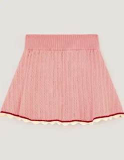 Embellished Cable Knit Skirt Pink