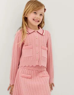 Embellished Cable Knit Skirt Pink