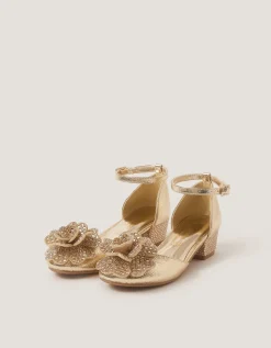 Embellished Flower Two Part Heels Gold