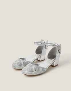 Embellished Metallic Two Part Heels Silver