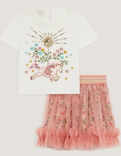 Embellished T-Shirt & Tulle Skirt Set Pink