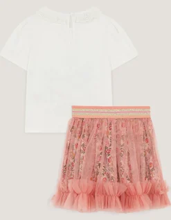 Embellished T-Shirt & Tulle Skirt Set Pink