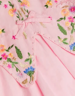 Embroidered Butterfly Bodice Dress Pink