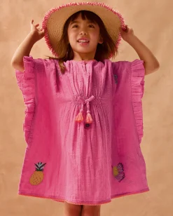 Embroidered Cotton Kaftan Pink