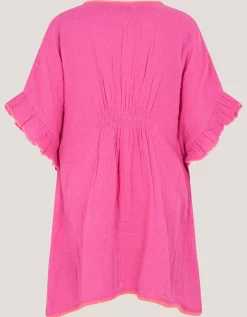 Embroidered Cotton Kaftan Pink
